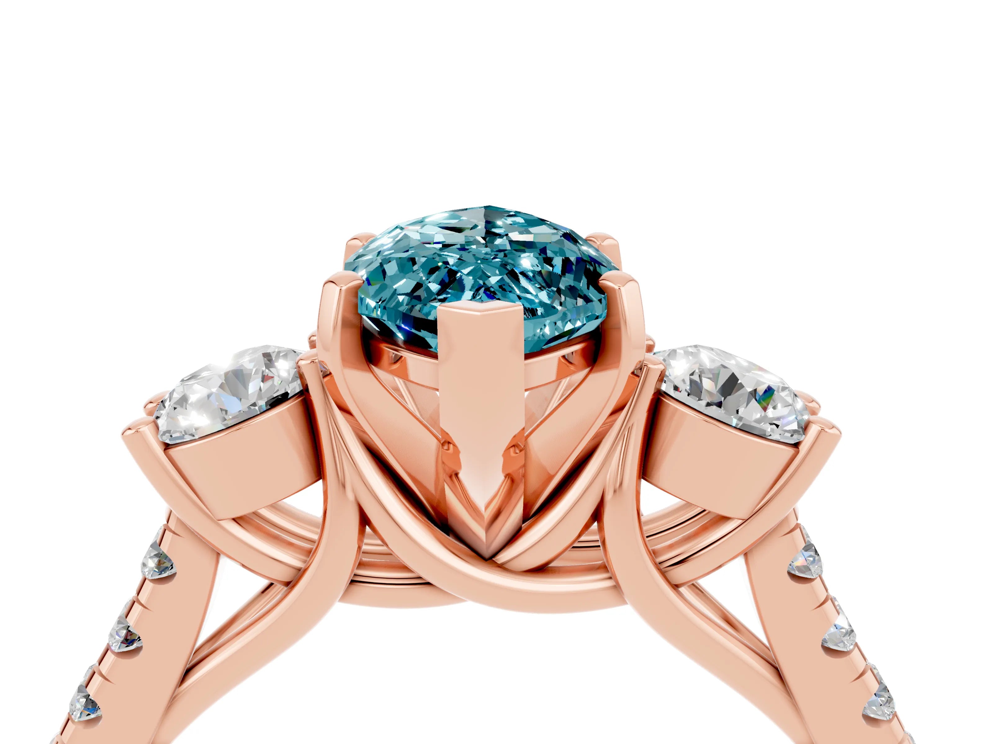 Rose gold Three-Stone Marquise Cut Blue Topaz Pavé Band with Four-Prong Setting_4