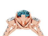 Rose gold Three-Stone Marquise Cut Blue Topaz Pavé Band with Four-Prong Setting_4