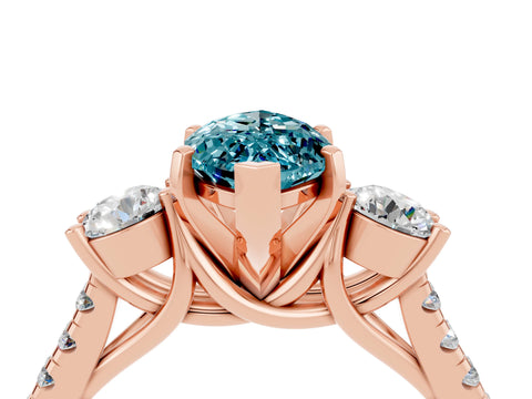 Rose gold Three-Stone Marquise Cut Blue Topaz Pavé Band with Four-Prong Setting_4