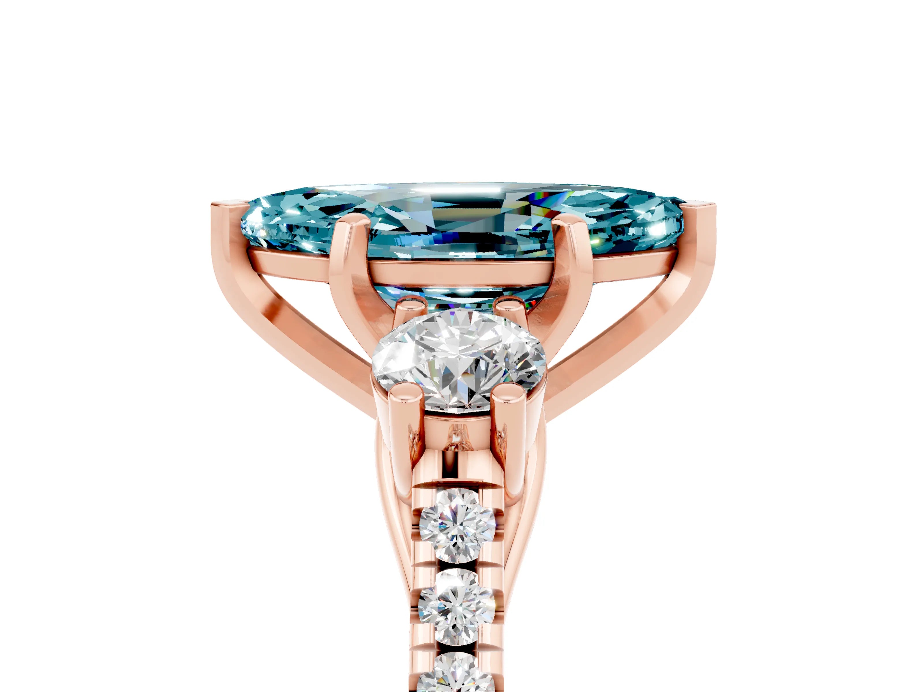 Rose gold Three-Stone Marquise Cut Blue Topaz Pavé Band with Four-Prong Setting_5