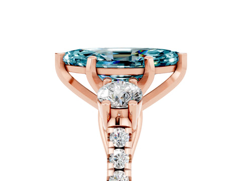 Rose gold Three-Stone Marquise Cut Blue Topaz Pavé Band with Four-Prong Setting_5
