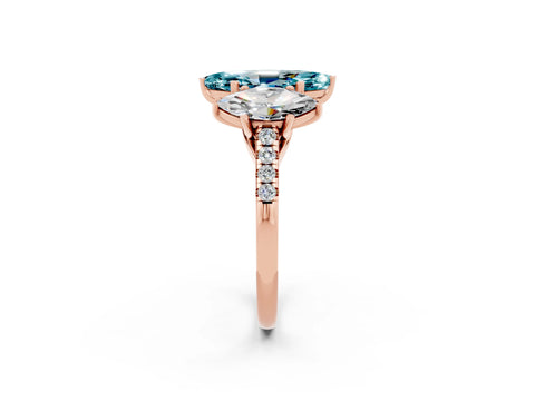 Rose gold Three-Stone Marquise Cut Blue Topaz Ring with Pavé Band and Prong Setting_14