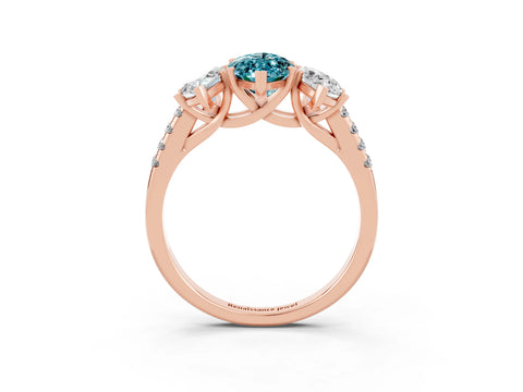 Rose gold Three-Stone Marquise Cut Blue Topaz Ring with Pavé Band and Prong Setting_15