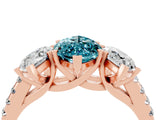 Rose gold Three-Stone Marquise Cut Blue Topaz Ring with Pavé Band and Prong Setting_16