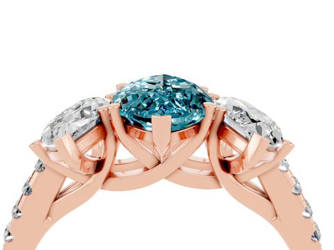 Rose gold Three-Stone Marquise Cut Blue Topaz Ring with Pavé Band and Prong Setting_16