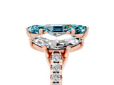 Rose gold Three-Stone Marquise Cut Blue Topaz Ring with Pavé Band and Prong Setting_17
