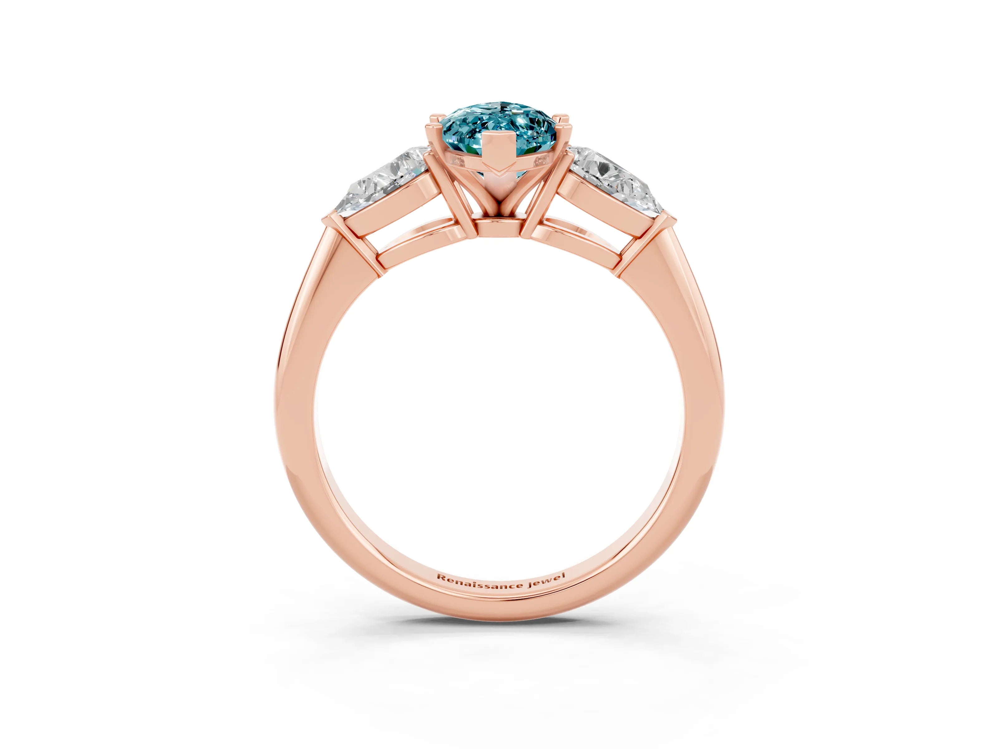 Rose gold Three-Stone Marquise Cut Blue Topaz Ring with Pear Side Stones and Four-Prong Setting_3