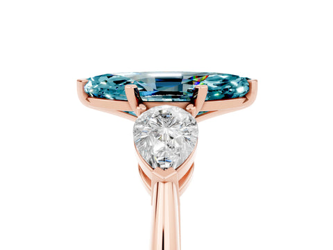Rose gold Three-Stone Marquise Cut Blue Topaz Ring with Pear Side Stones and Four-Prong Setting_5