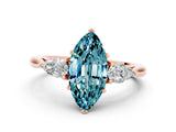 Rose gold Three-Stone Marquise Cut Blue Topaz Ring with Pear  Side Stones in Four-Prong Setting_12