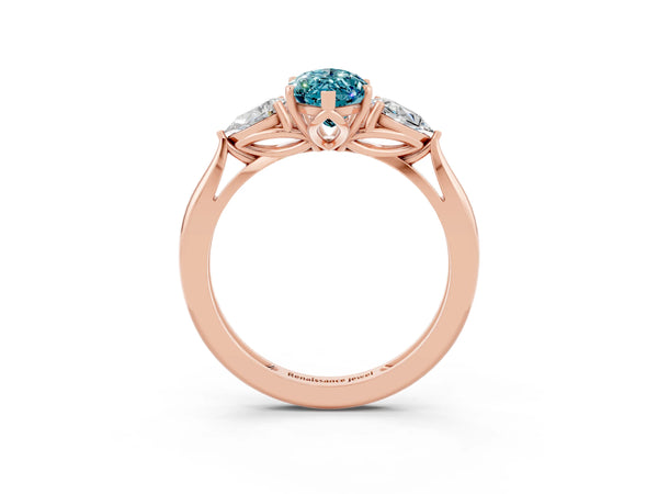 Rose gold Three-Stone Marquise Cut Blue Topaz Ring with Pear  Side Stones in Four-Prong Setting