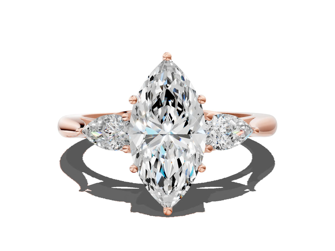 Rose gold Three-Stone Marquise Cut Brilliant Diamond Solitaire Ring with Tapered Band and Four-Prong Setting_3