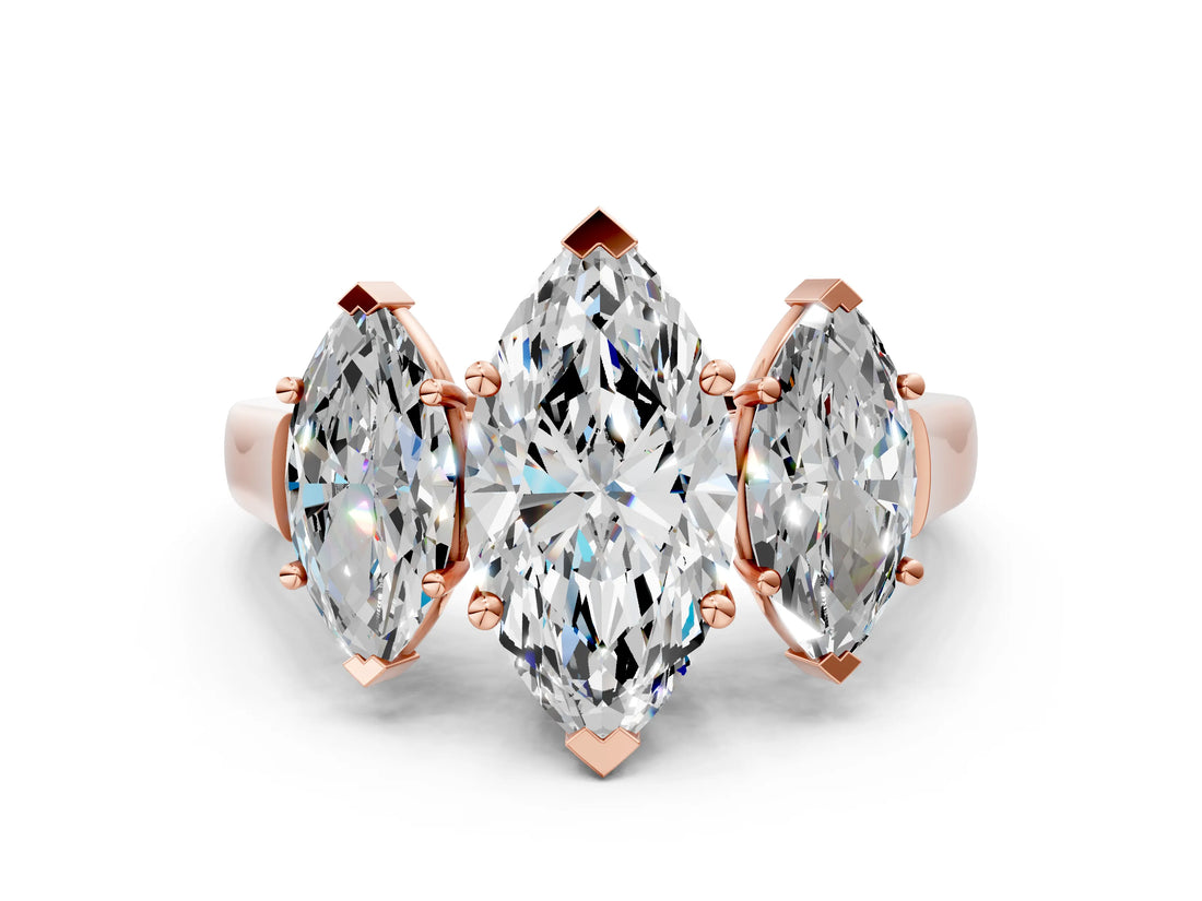 Rose gold Three-Stone Marquise Cut Brilliant Diamond Trellis Ring with Comfort Fit Band_3