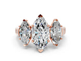 Rose gold Three-Stone Marquise Cut Brilliant Diamond Trellis Ring with Comfort Fit Band_3