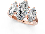 Rose gold Three-Stone Marquise Cut Brilliant Diamond Trellis Ring with Comfort Fit Band_4