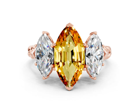 Rose gold Three-Stone Marquise Cut Citrine Braided Band Ring with Four-Prong Setting_12