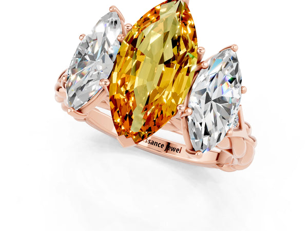 Rose gold Three-Stone Marquise Cut Citrine Braided Band Ring with Four-Prong Setting