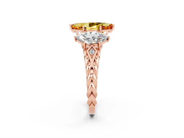 Rose gold Three-Stone Marquise Cut Citrine Braided Band Ring with Four-Prong Setting