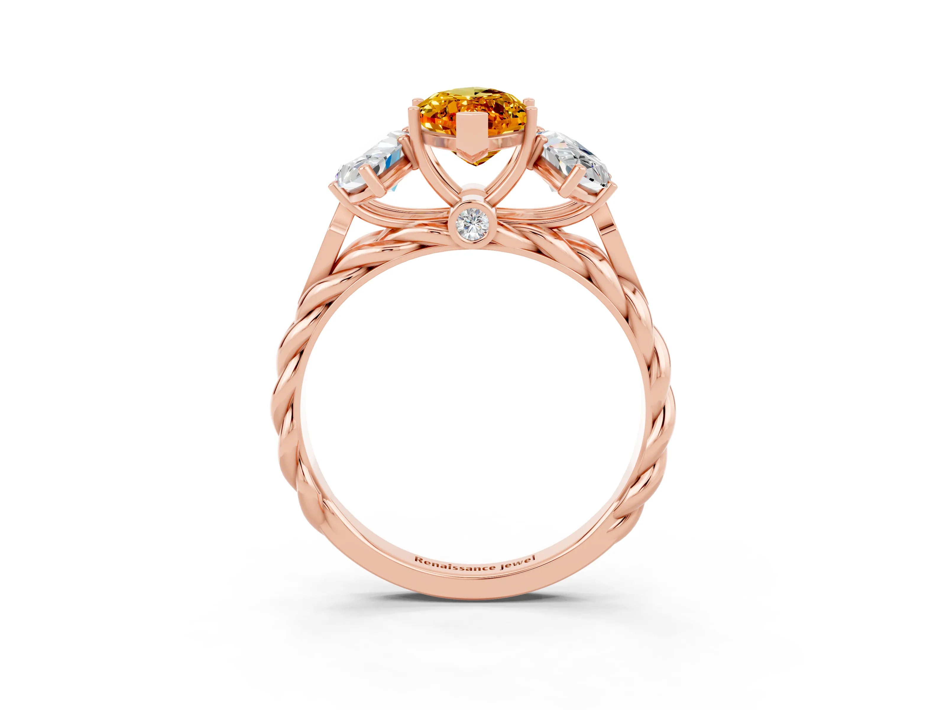 Rose gold Three-Stone Marquise Cut Citrine Braided Band Ring with Four-Prong Setting_15