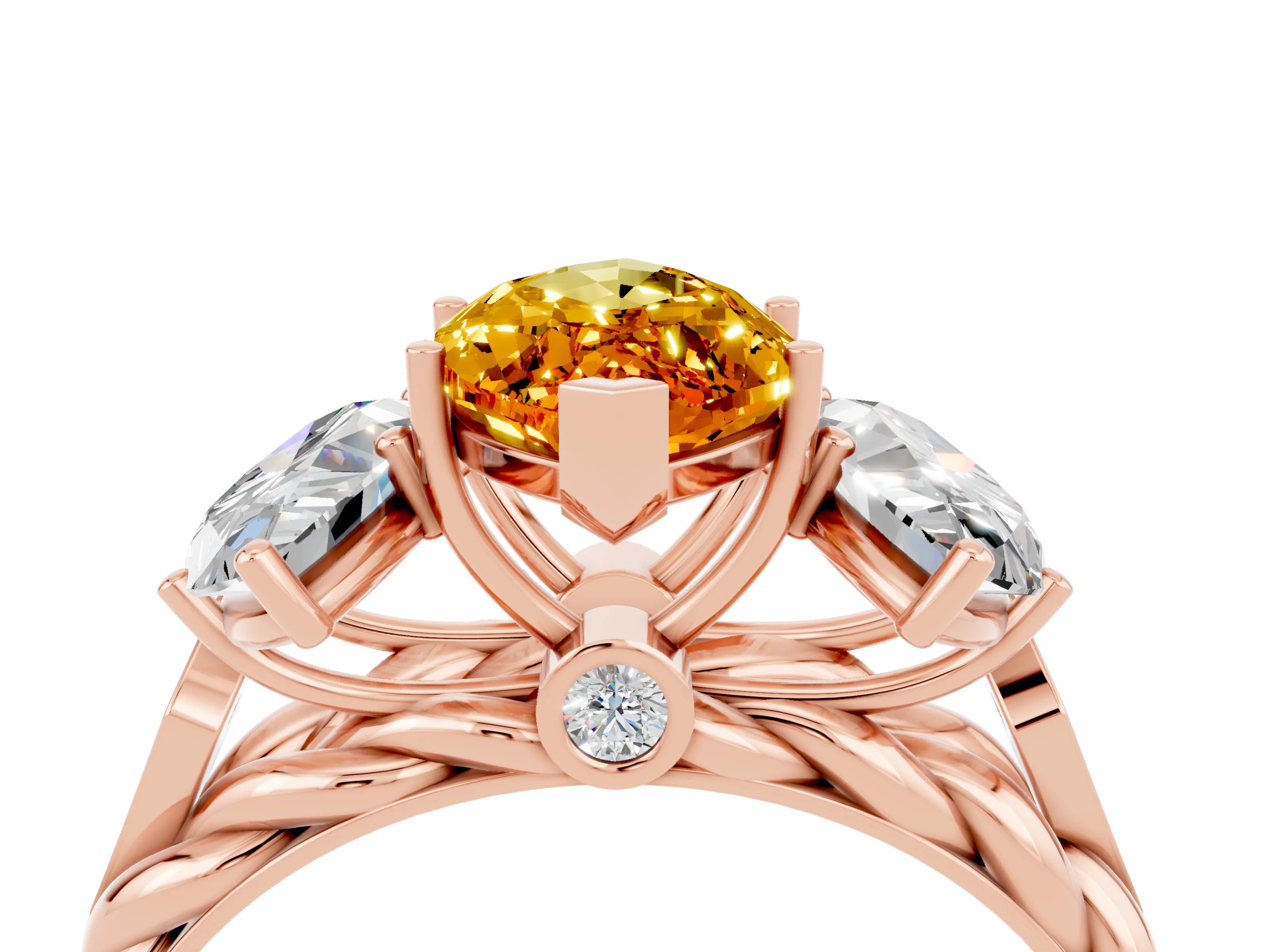 Rose gold Three-Stone Marquise Cut Citrine Braided Band Ring with Four-Prong Setting_16