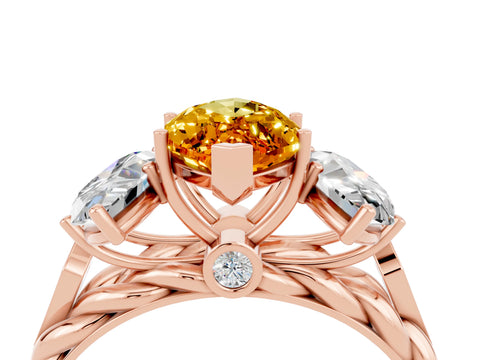 Rose gold Three-Stone Marquise Cut Citrine Braided Band Ring with Four-Prong Setting_16