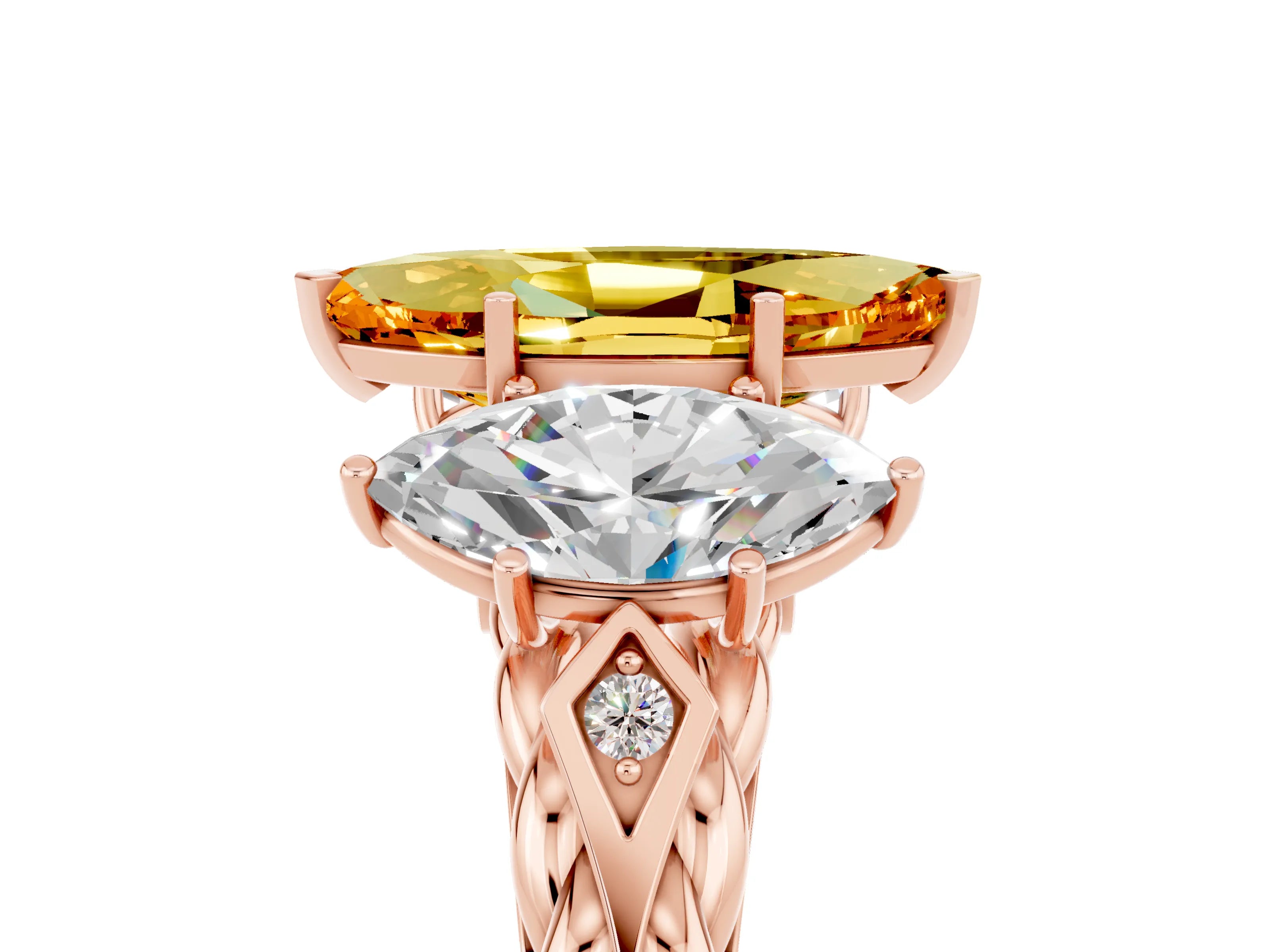 Rose gold Three-Stone Marquise Cut Citrine Braided Band Ring with Four-Prong Setting_17