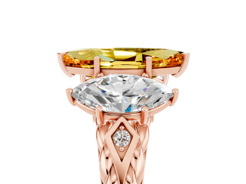 Rose gold Three-Stone Marquise Cut Citrine Braided Band Ring with Four-Prong Setting_17