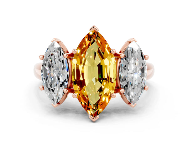 Rose gold Three-Stone Marquise Cut Citrine Engagement Ring with Prong Setting