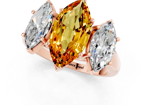 Rose gold Three-Stone Marquise Cut Citrine Engagement Ring with Prong Setting_1