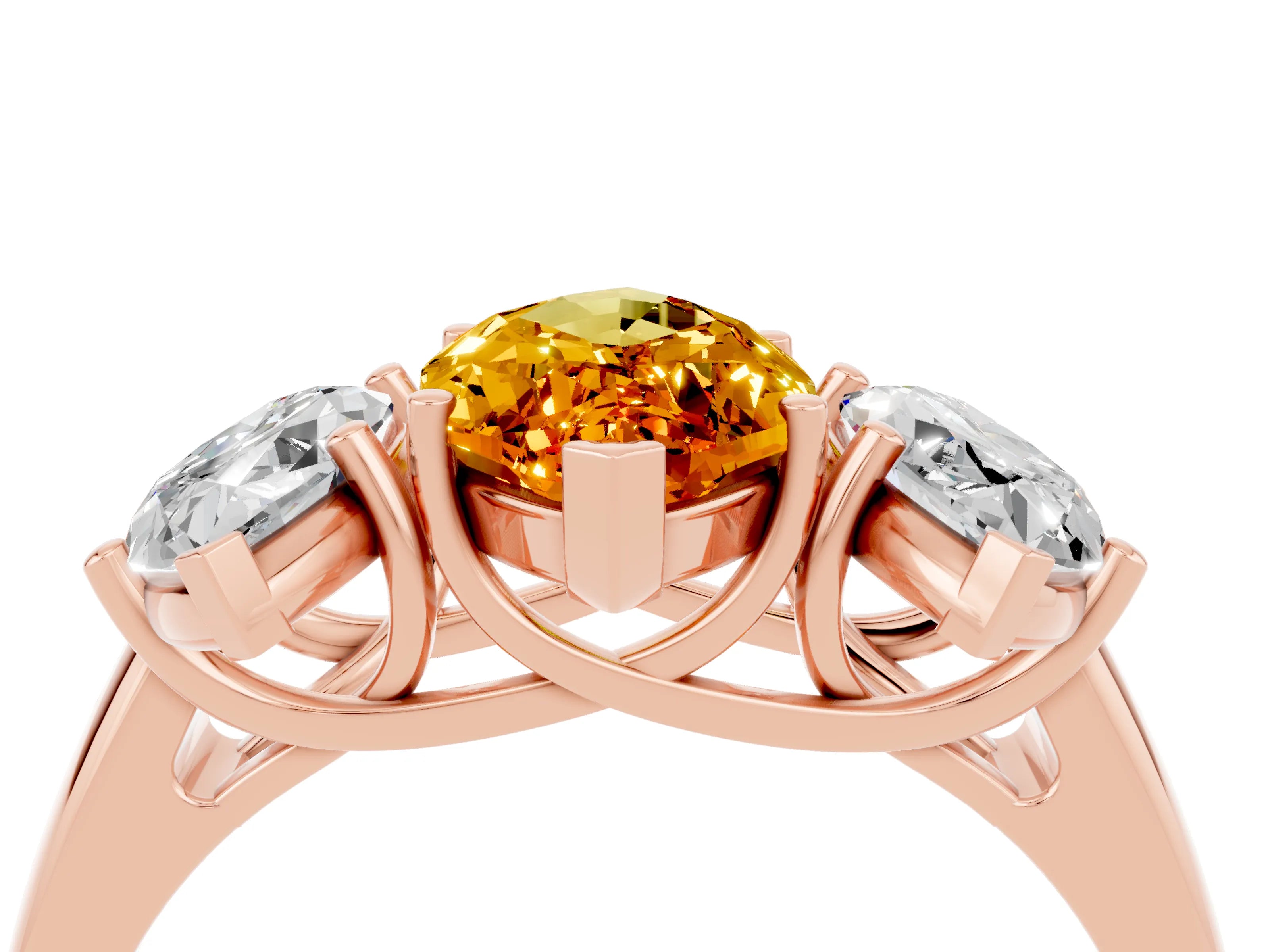 Rose gold Three-Stone Marquise Cut Citrine Engagement Ring with Prong Setting_4