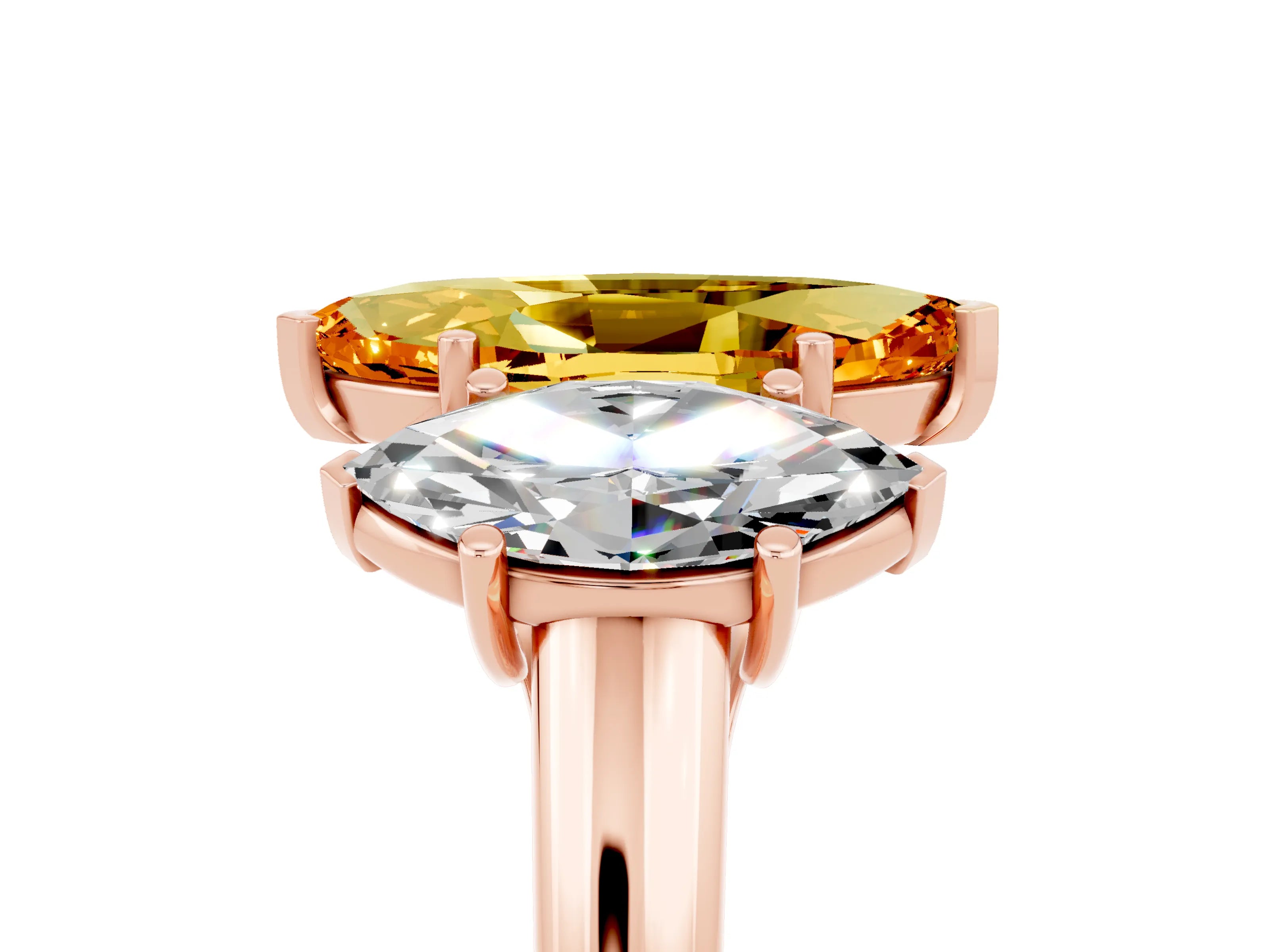 Rose gold Three-Stone Marquise Cut Citrine Engagement Ring with Prong Setting_5