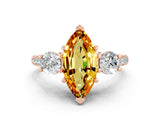 Rose gold Three-Stone Marquise Cut Citrine Pavé Band with Four-Prong Setting