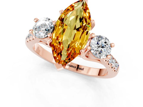 Rose gold Three-Stone Marquise Cut Citrine Pavé Band with Four-Prong Setting_1