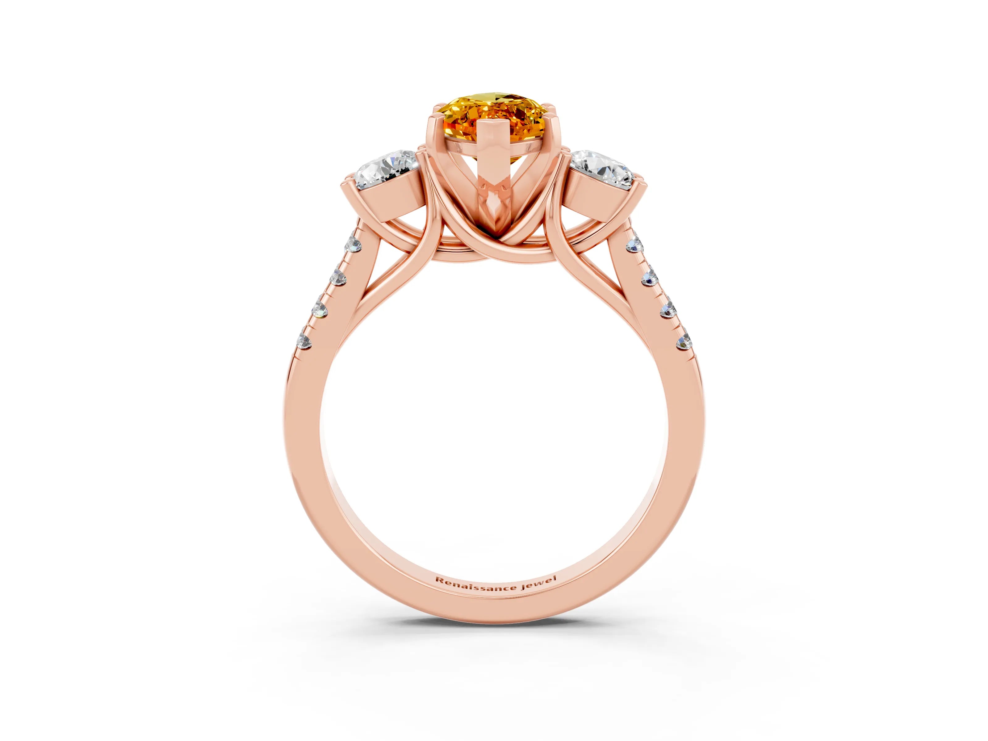 Rose gold Three-Stone Marquise Cut Citrine Pavé Band with Four-Prong Setting_3