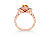 Rose gold Three-Stone Marquise Cut Citrine Pavé Band with Four-Prong Setting_3