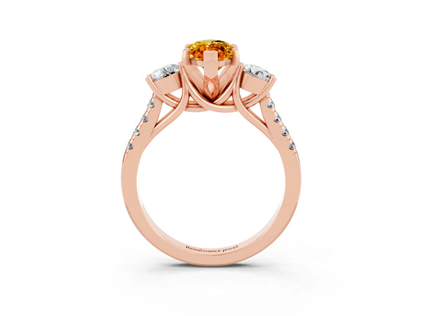 Rose gold Three-Stone Marquise Cut Citrine Pavé Band with Four-Prong Setting