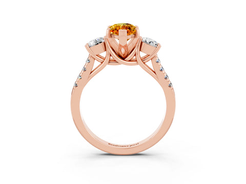 Rose gold Three-Stone Marquise Cut Citrine Pavé Band with Four-Prong Setting_3