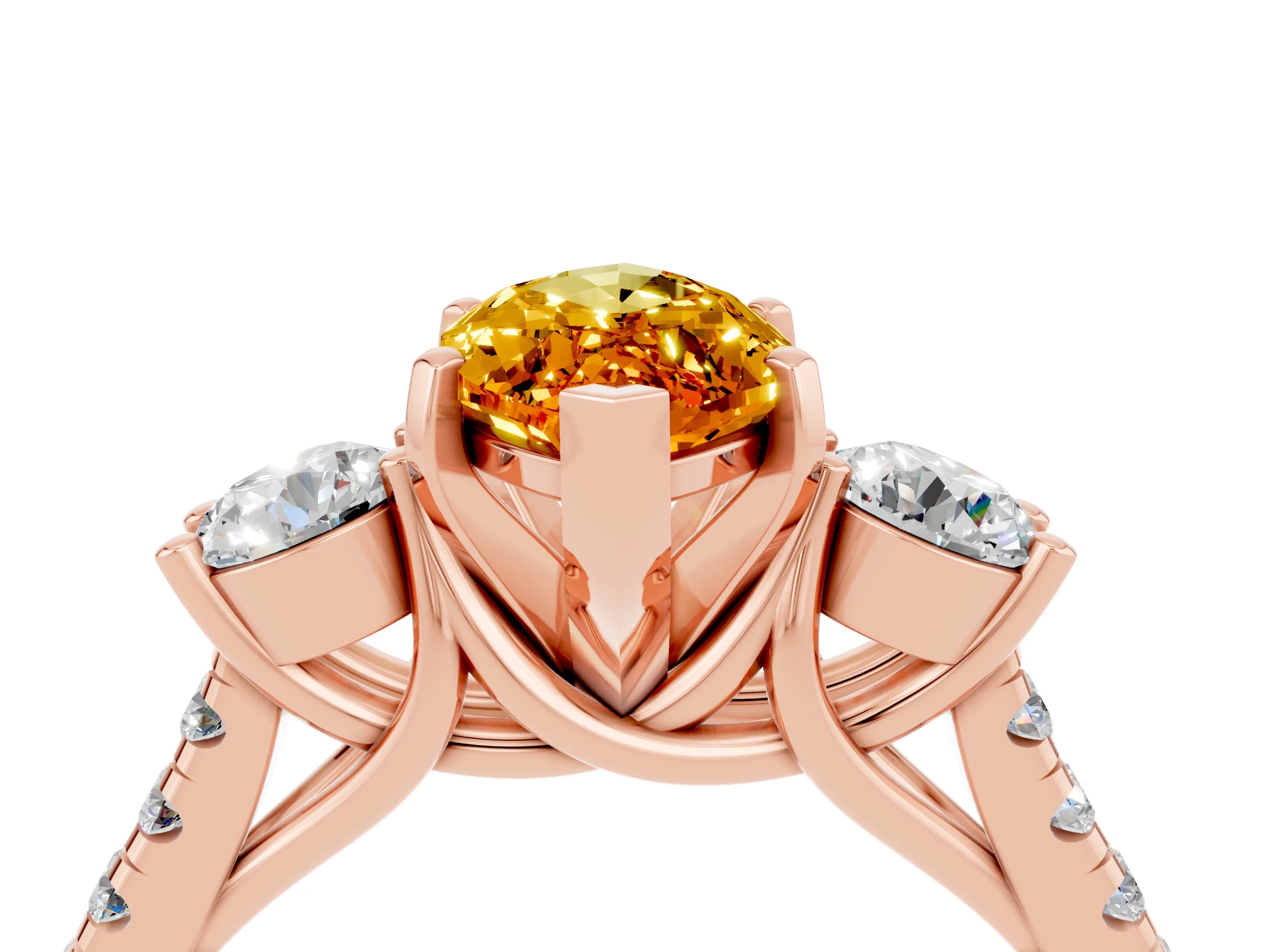 Rose gold Three-Stone Marquise Cut Citrine Pavé Band with Four-Prong Setting_4