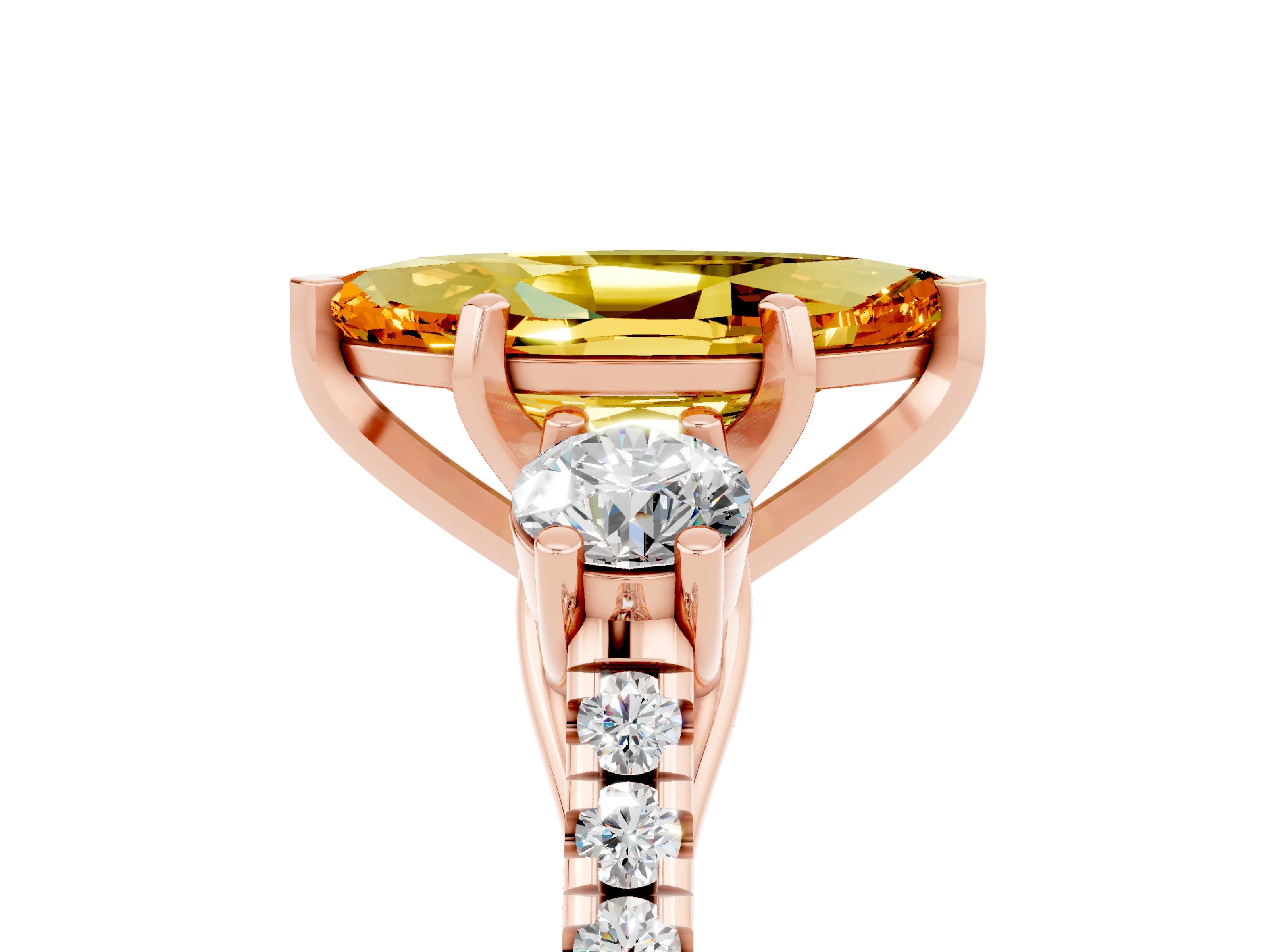 Rose gold Three-Stone Marquise Cut Citrine Pavé Band with Four-Prong Setting_5