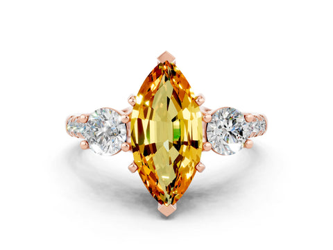 Rose gold Three-Stone Marquise Cut Citrine Pavé Band with Four-Prong Setting
