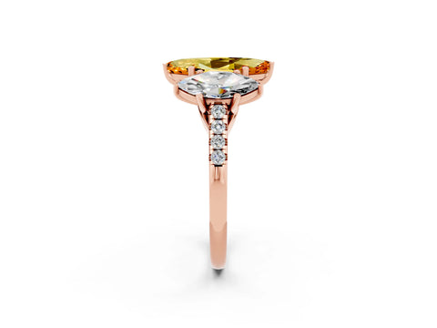 Rose gold Three-Stone Marquise Cut Citrine Ring with Pavé Band and Prong Setting_14