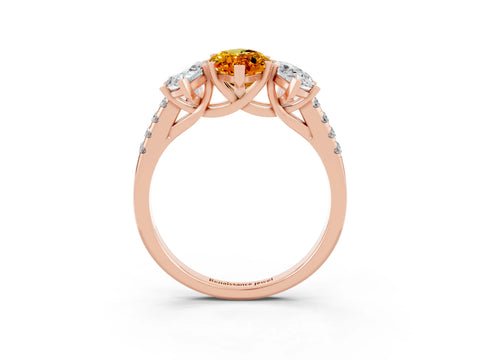 Rose gold Three-Stone Marquise Cut Citrine Ring with Pavé Band and Prong Setting_15