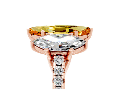 Rose gold Three-Stone Marquise Cut Citrine Ring with Pavé Band and Prong Setting_17