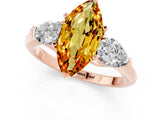 Rose gold Three-Stone Marquise Cut Citrine Ring with Pear Side Stones and Four-Prong Setting_1