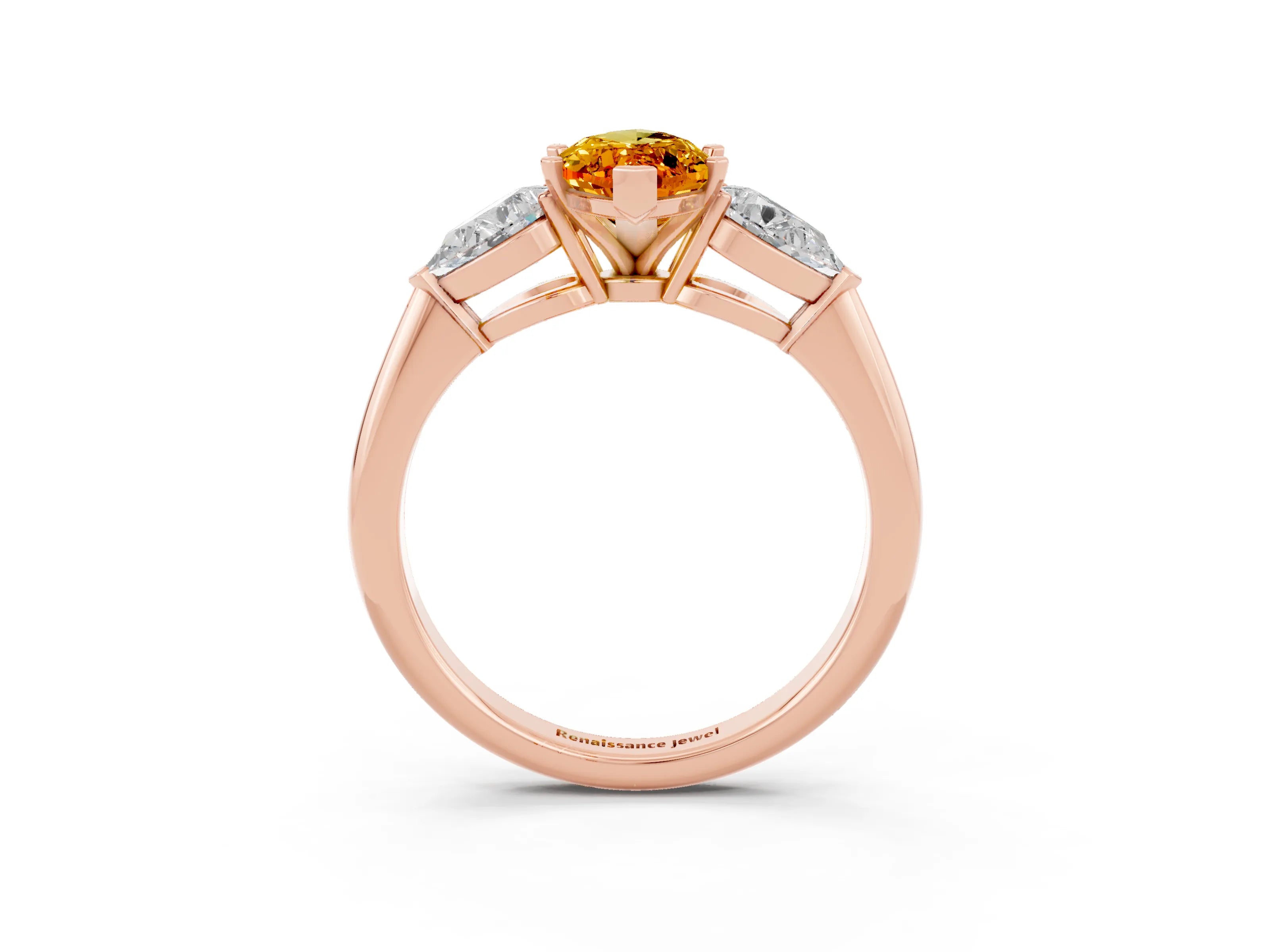 Rose gold Three-Stone Marquise Cut Citrine Ring with Pear Side Stones and Four-Prong Setting_3