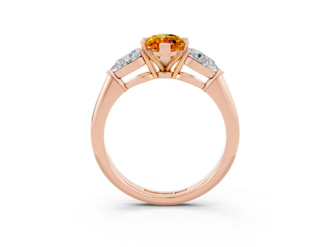 Rose gold Three-Stone Marquise Cut Citrine Ring with Pear Side Stones and Four-Prong Setting_3