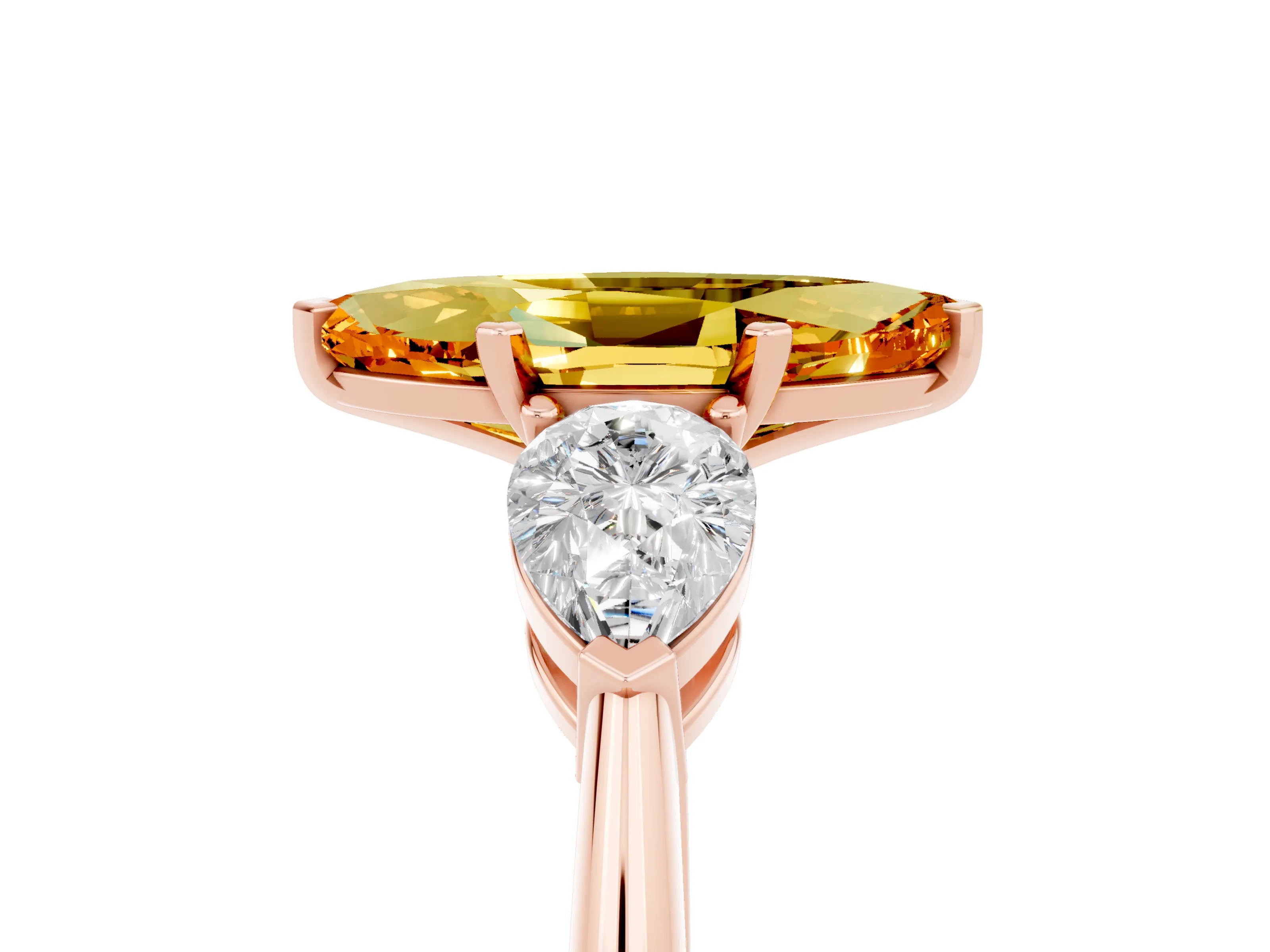 Rose gold Three-Stone Marquise Cut Citrine Ring with Pear Side Stones and Four-Prong Setting_5