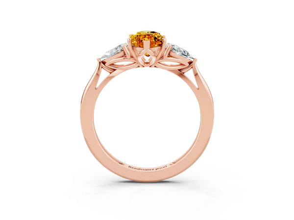 Rose gold Three-Stone Marquise Cut Citrine Ring with Pear  Side Stones in Four-Prong Setting