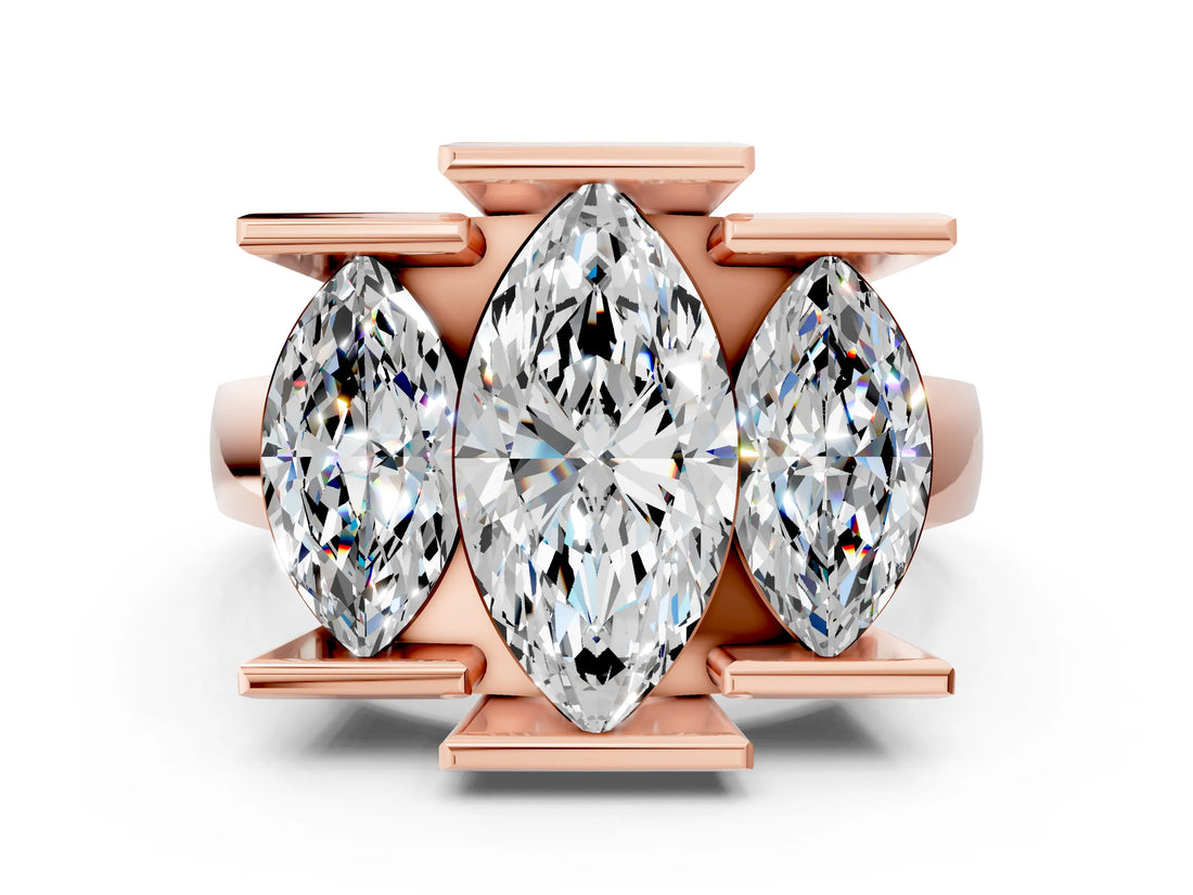 Rose gold Three Stone Marquise Cut Cut Channel Set Diamond Ring_3