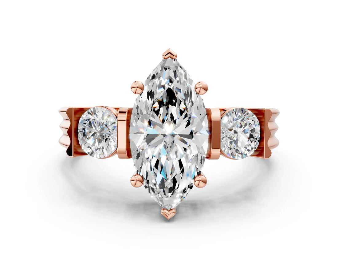 Rose gold Three-Stone Marquise Cut Cut Classic Band Prong Setting Ring_7