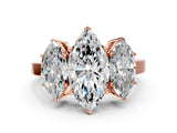 Rose gold Three-Stone Marquise Cut Cut Diamond Engagement Ring with Flat Band and Four-Prong Setting_15